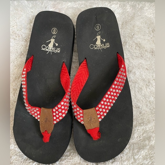 Corkeys red bling flip flops - Picture 1 of 3